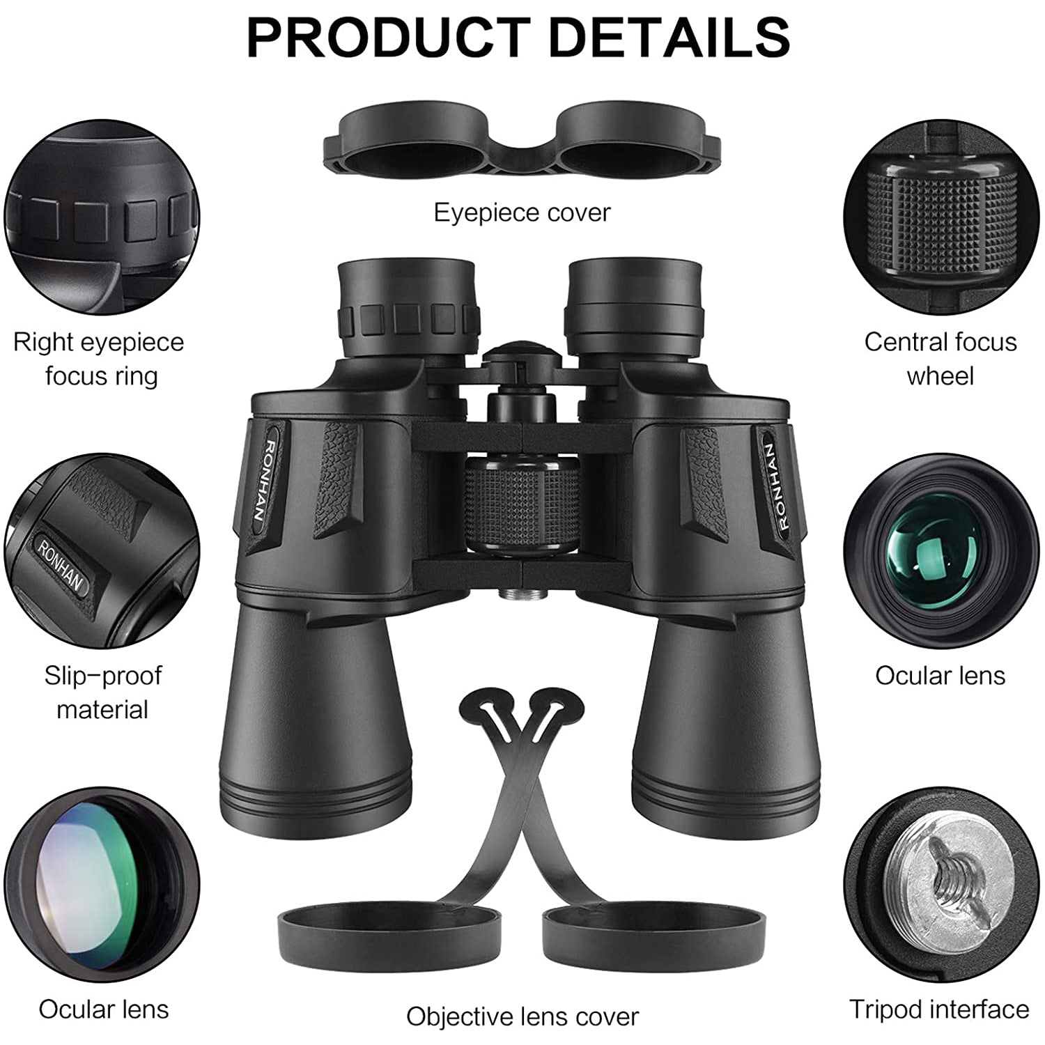 Ronhan 20x50 High Power Binoculars, BAK4, Large Eyepiece, Portable and Waterproof Binoculars Telescope with Multilayer-coated Lenses