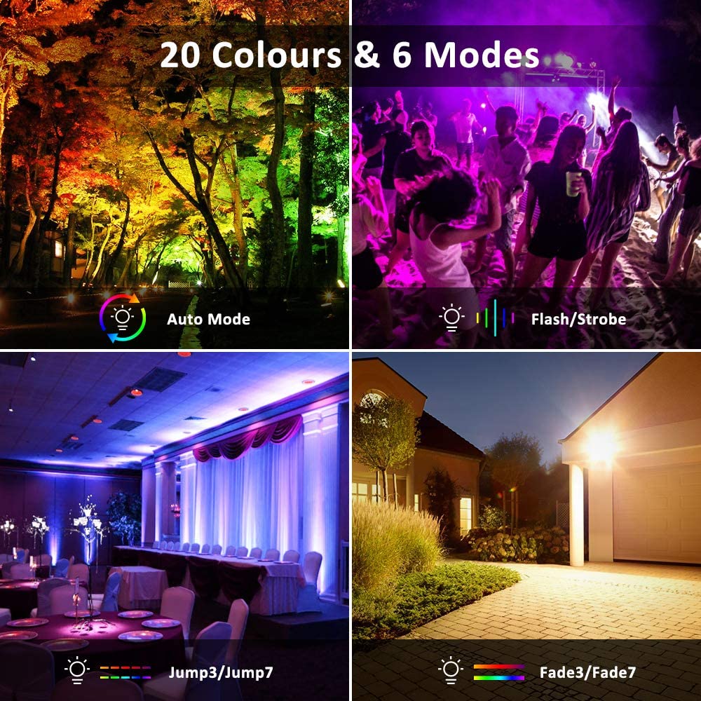 Novostella 20 Colours 6 Modes Colour Changing Indoor Flood Light Dimmable with 44 Key Remote Control, Pack of 2