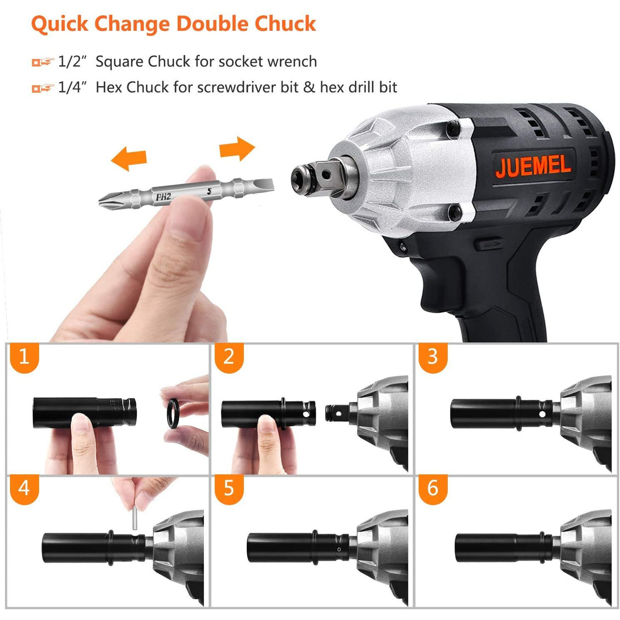 Cordless Impact Wrench Juemel 20V Impact Driver 4.0Ah Lithium Battery