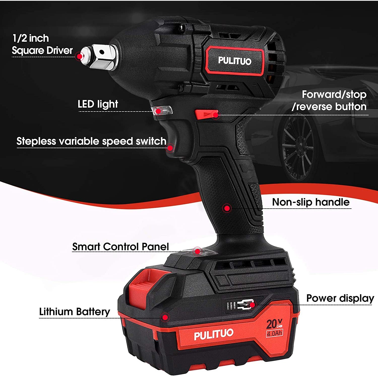 PULITUO 12V Cordless Impact Driver with 1/4Chuck, Max Torque 88