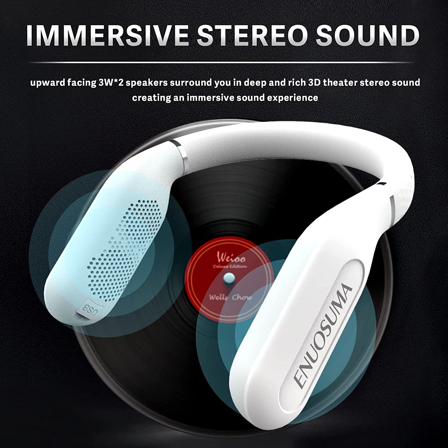 Enuosuma BS25 Neckband Bluetooth Speakers with True 3D Stereo Sound