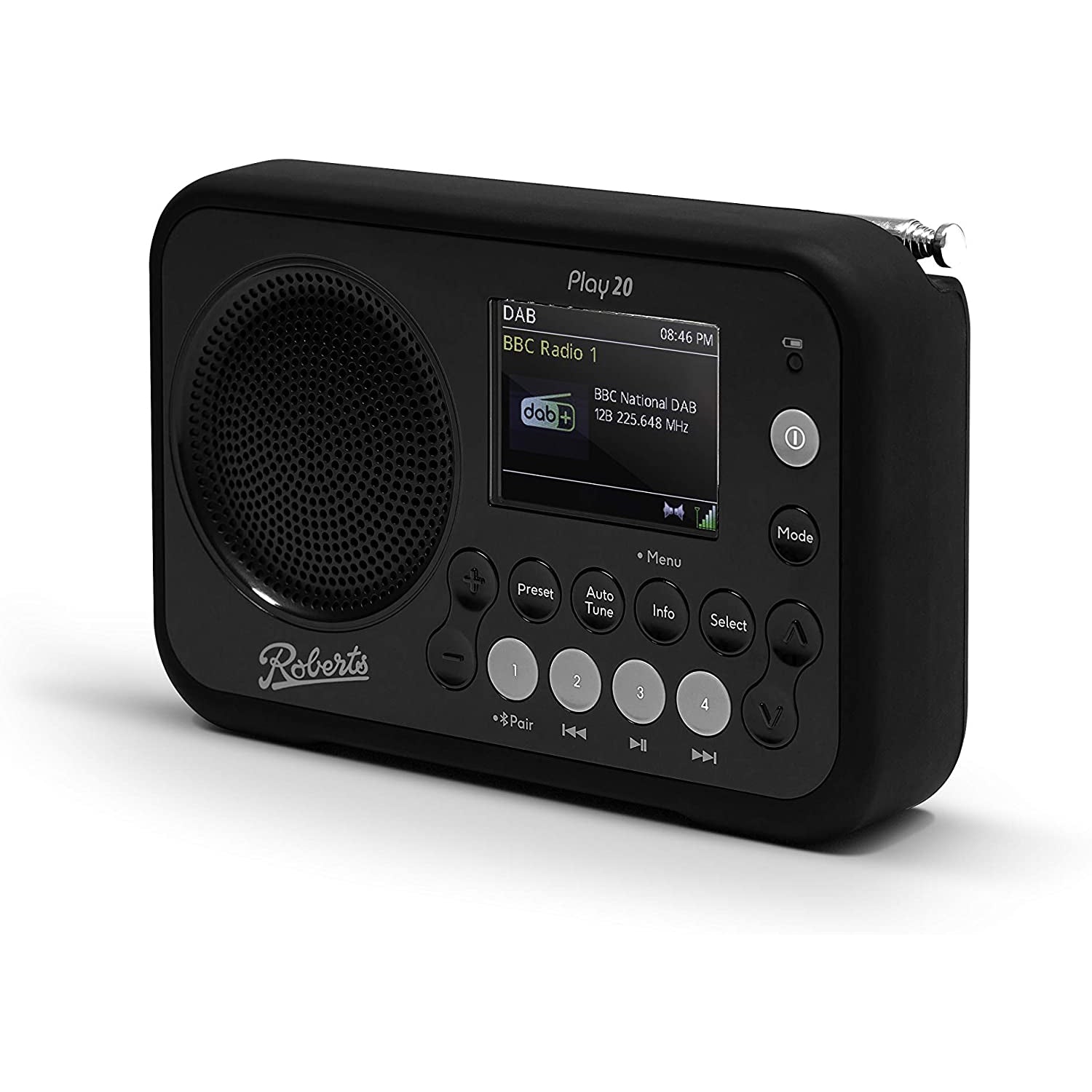 Roberts Play 20 DAB/DAB+/FM Bluetooth Portable Digital Radio, Black - Refurbished Good