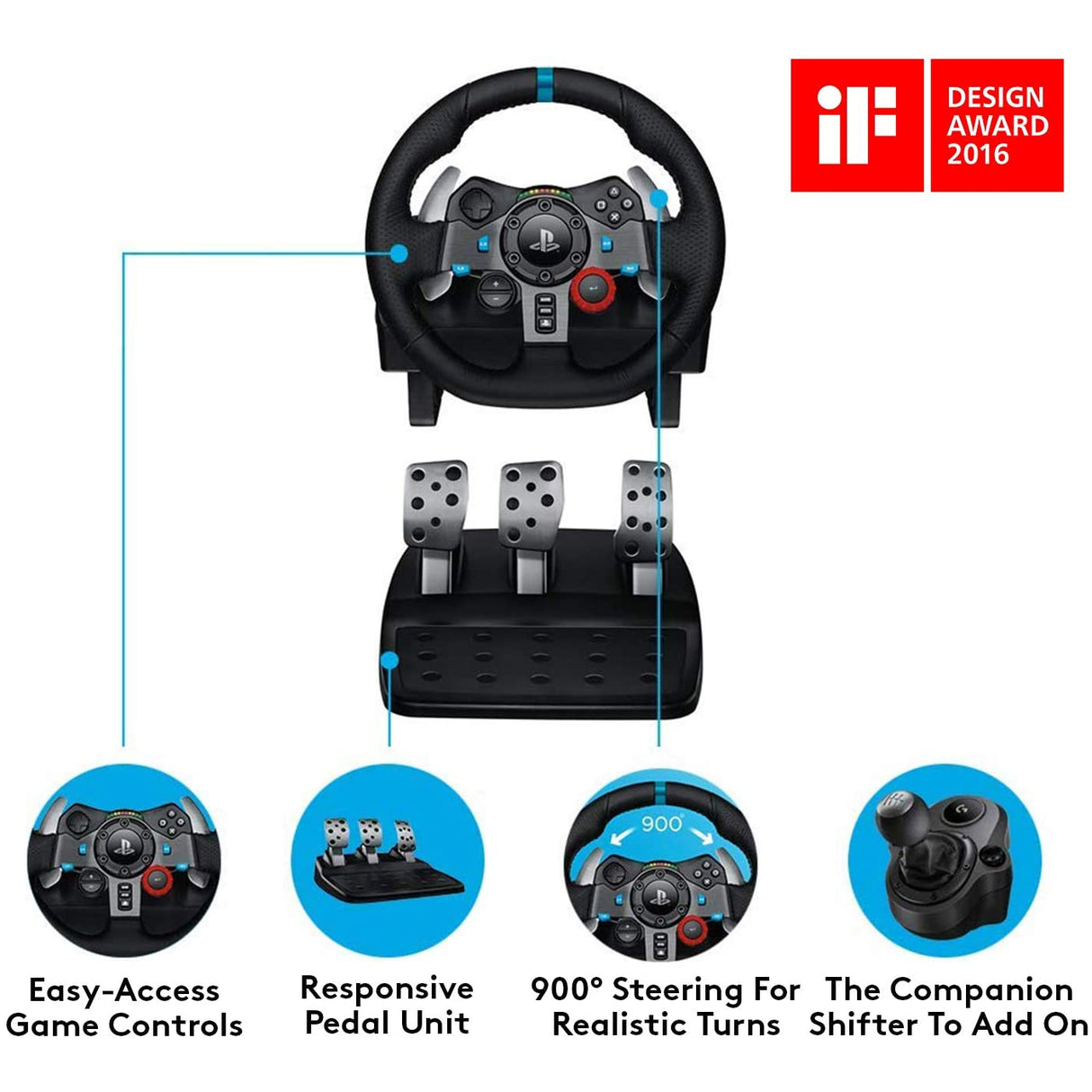 Logitech G29 Driving Force Racing Wheel and Floor Pedals for PlayStation and PC, Black