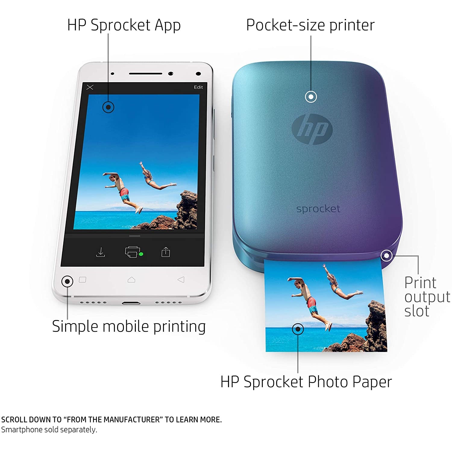 HP Sprocket 200 Photo Printer - Blue