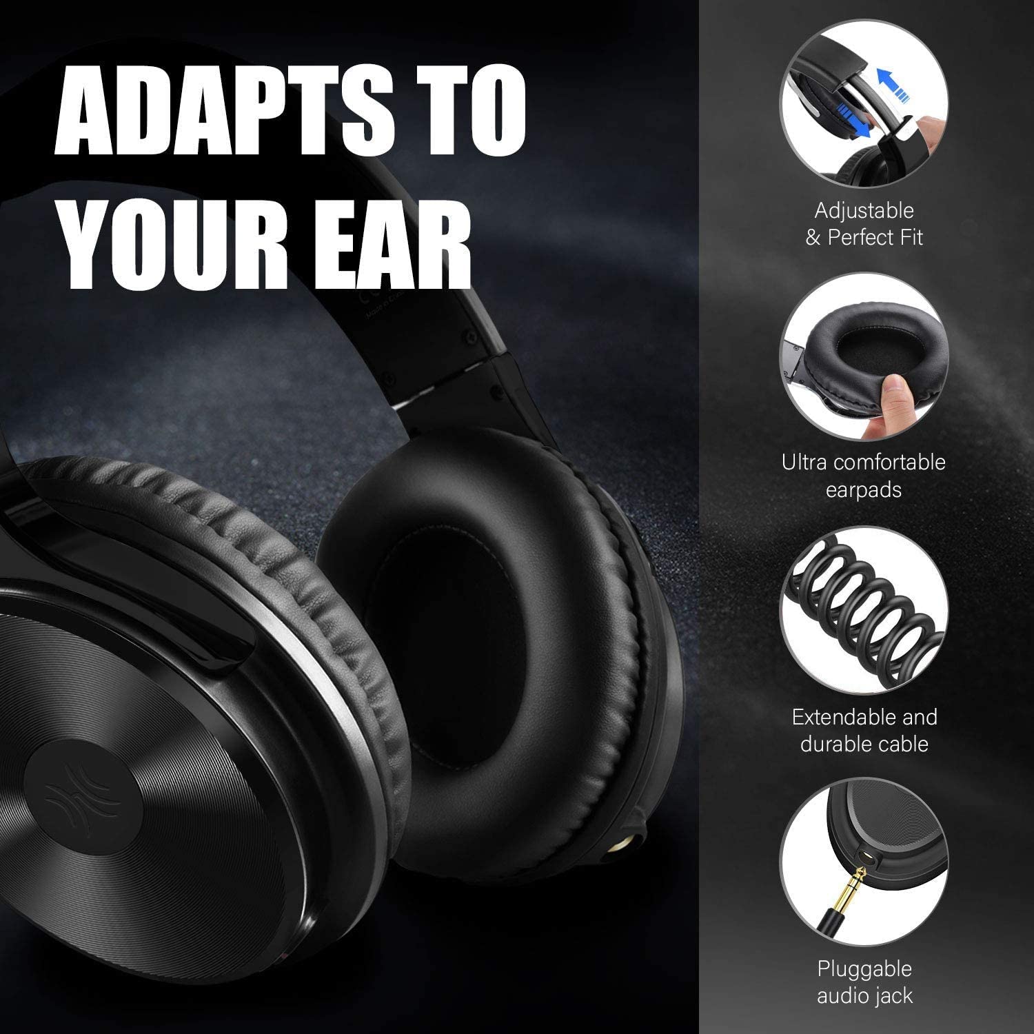 OneOdio Over Ear Headphone Wired Hi-Fi Studio Headphones 50mm Speaker 1/4 inch Jack Adapter Closed-Back Headphones