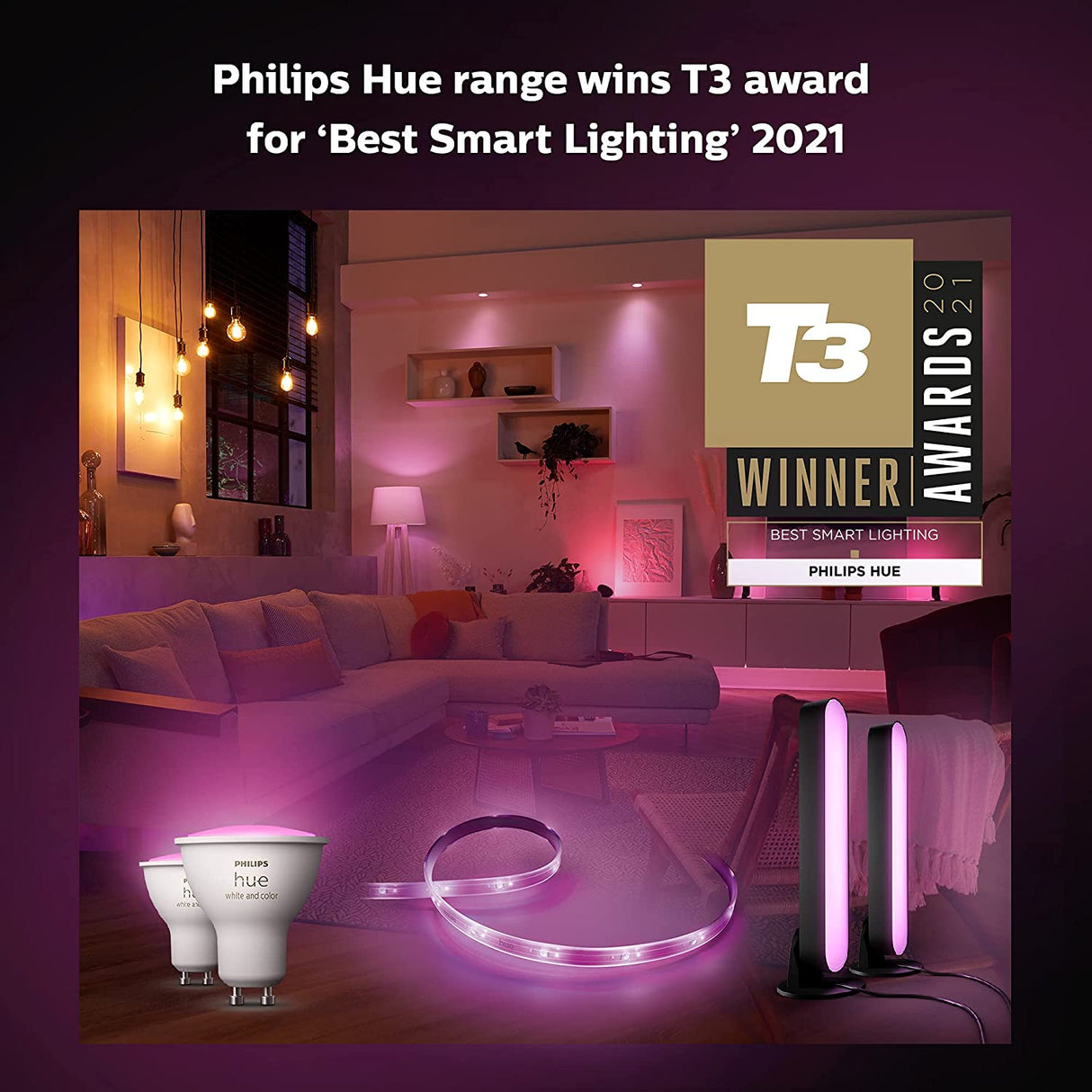 Philips Hue White & Colour Ambiance Wireless Lighting LED Light Bulb, 5.5W GU10 Bulb