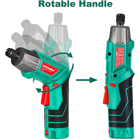 Hychika 3.6V 2.0Ah Electric Screwdriver Rechargeable Screw Gun & Bit Set, Front LED and Rear Flashlight, DC Charging with USB Cable