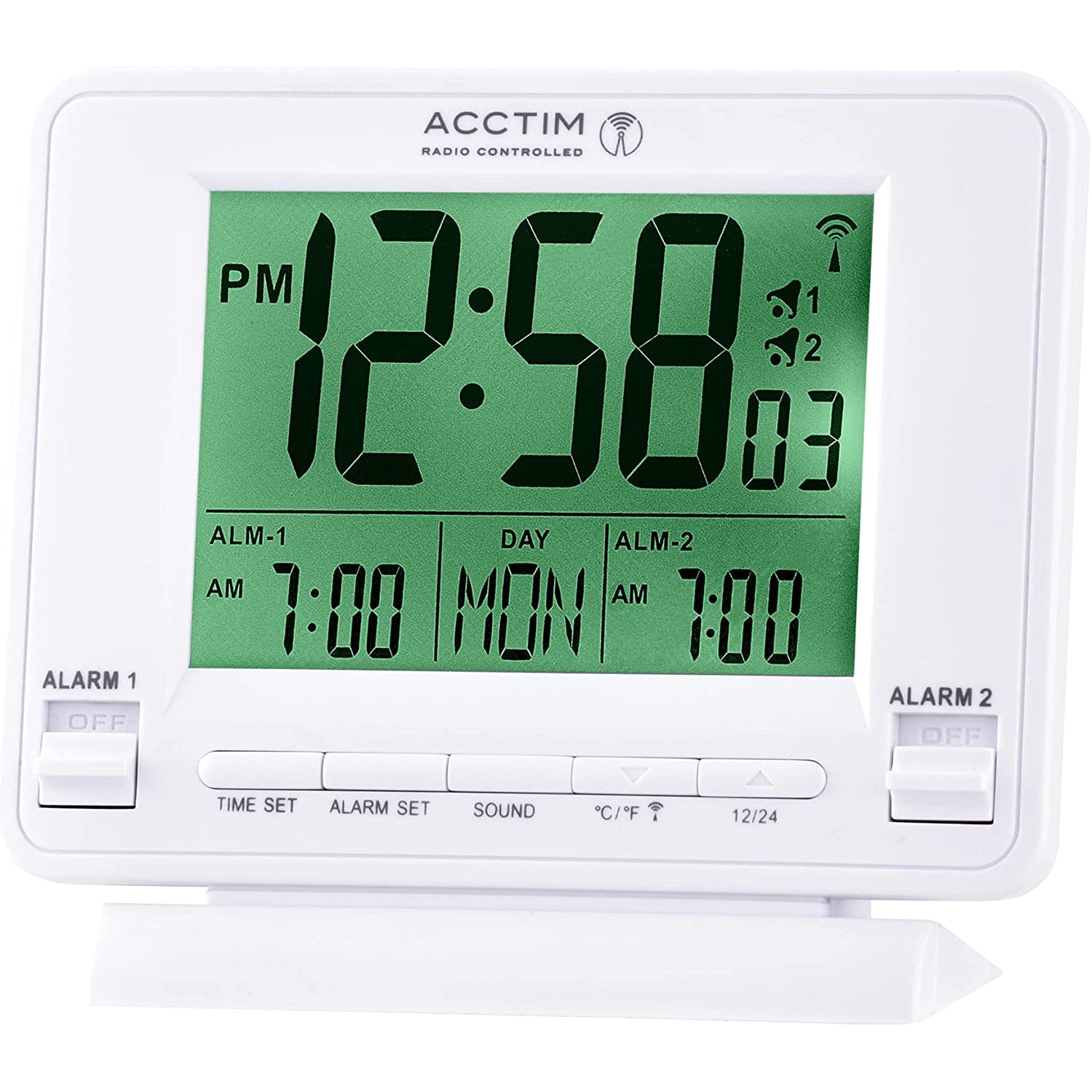 Acctim Delaware LCD Digital Alarm Clock - White