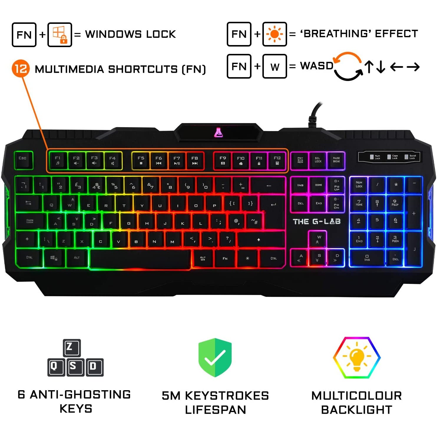 The G-LAB Combo ARGON E 4-in-1 Gaming Bundle, Backlit QWERTY Gamer Keyboard, 3200 DPI Gamer Mouse, Gaming Headset, Non-Slip Mouse Pad