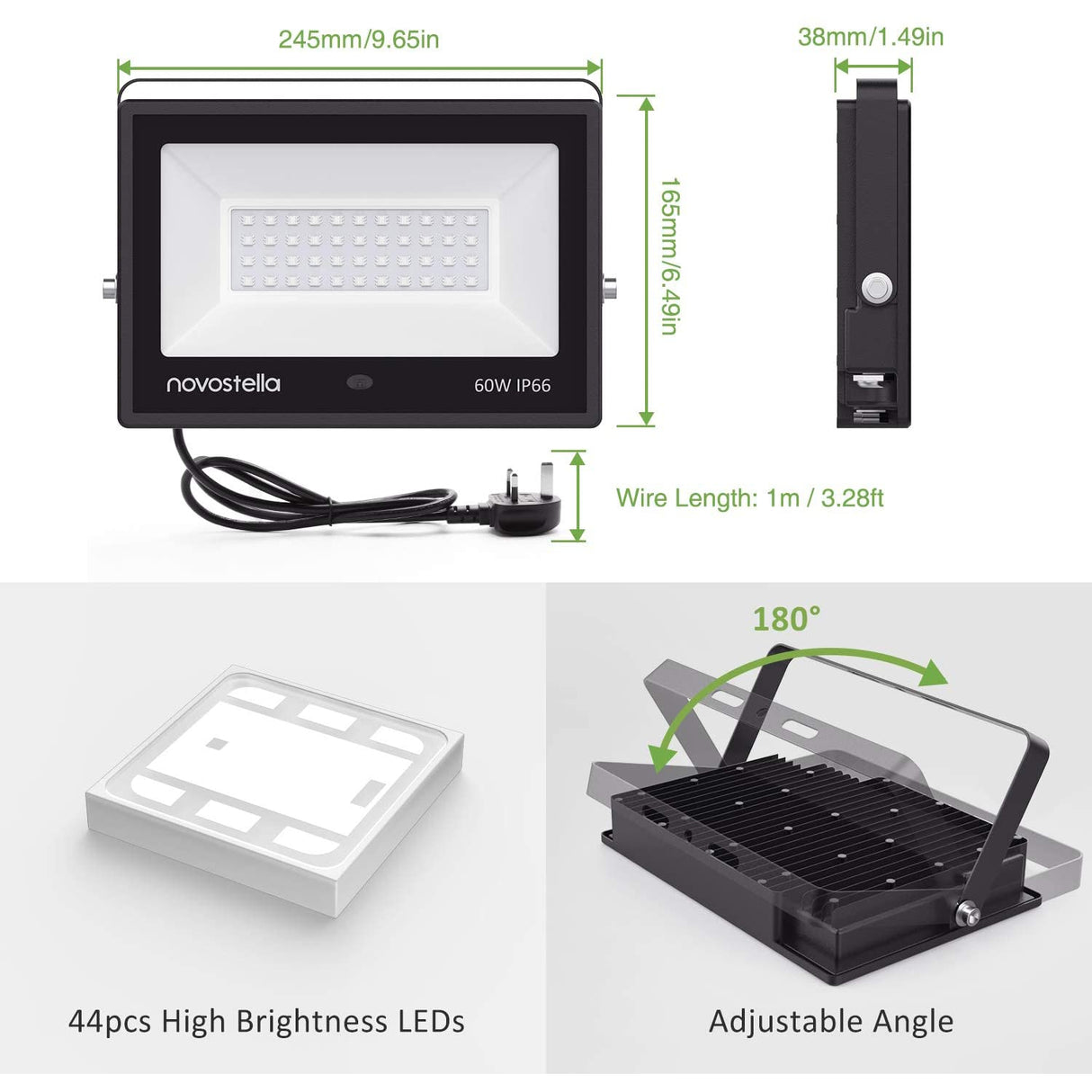 Novostella 20 Colours 6 Modes Colour Changing Indoor Flood Light Dimmable with 44 Key Remote Control, Pack of 2