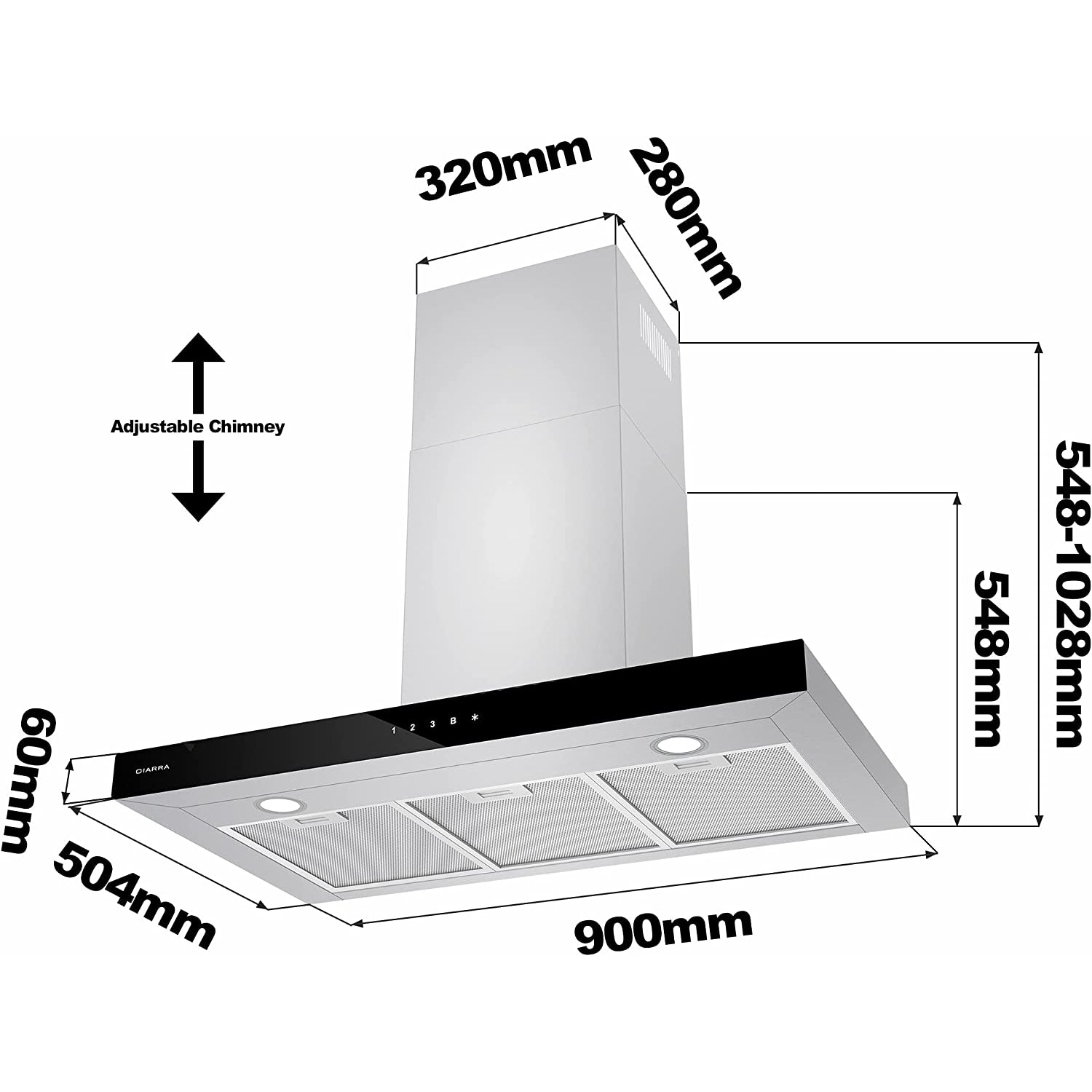 CIARRA CBCS9102 Class A++ Touch Control Chimney Wall Mount Stainless Steel Cooker Hood Extractor Fan