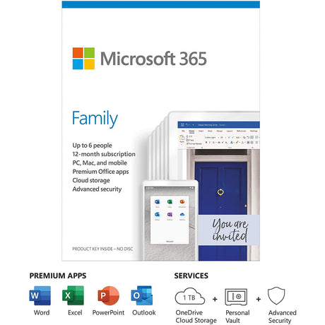 Microsoft 365 Family, Office Software Up To 6 users, 1 Year Subscription