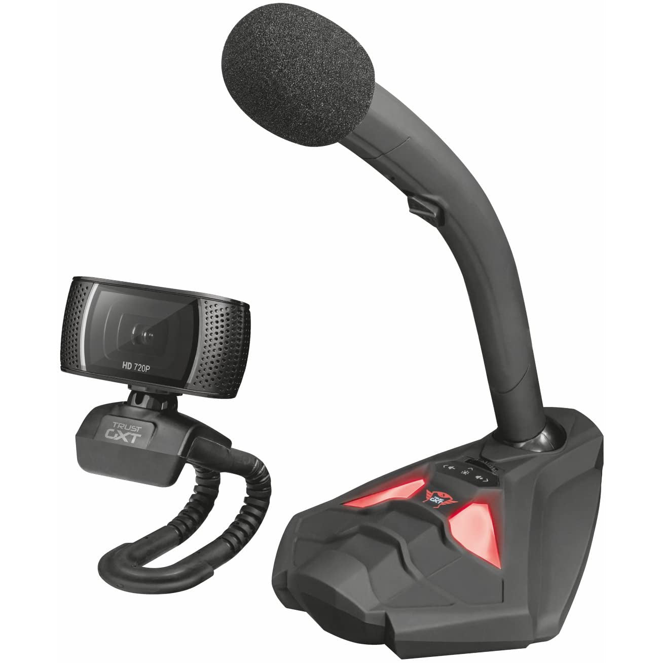 Trust Gaming Reyno Streaming Pack in Black and Red, USB Microphone and Webcam