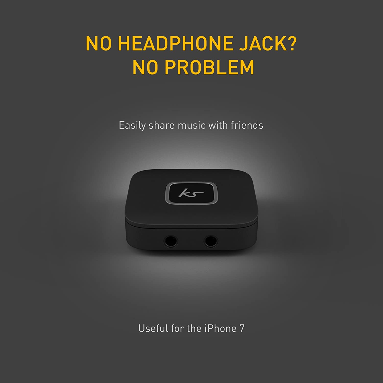 KitSound Bluetooth Wireless Audio Splitter for Wireless and Wired Headphones, Bluetooth Headphone Splitter - Black