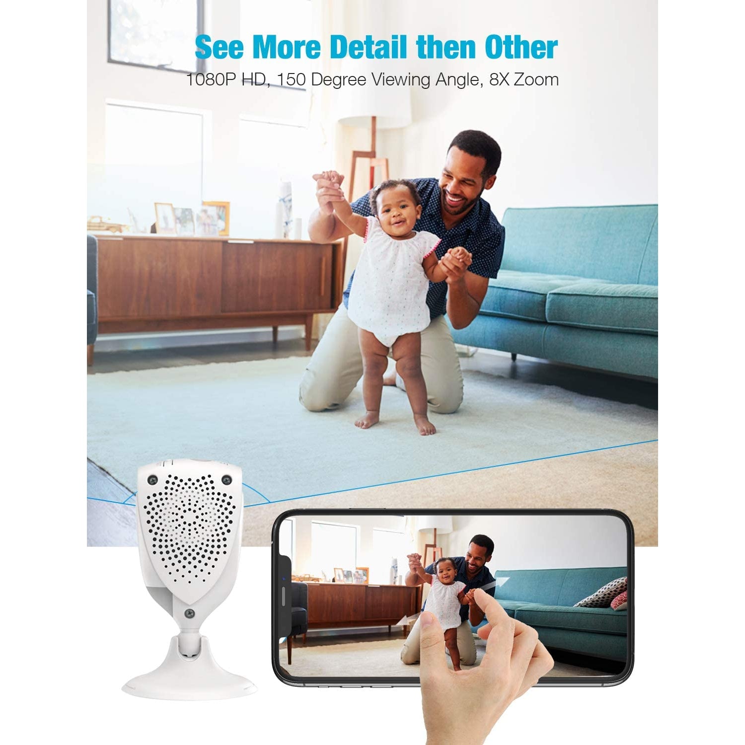 Editcam 1080P Mini Baby Monitor with Camera and Audio, Night Vision, 2-Way Audio, Motion Alarm for Home