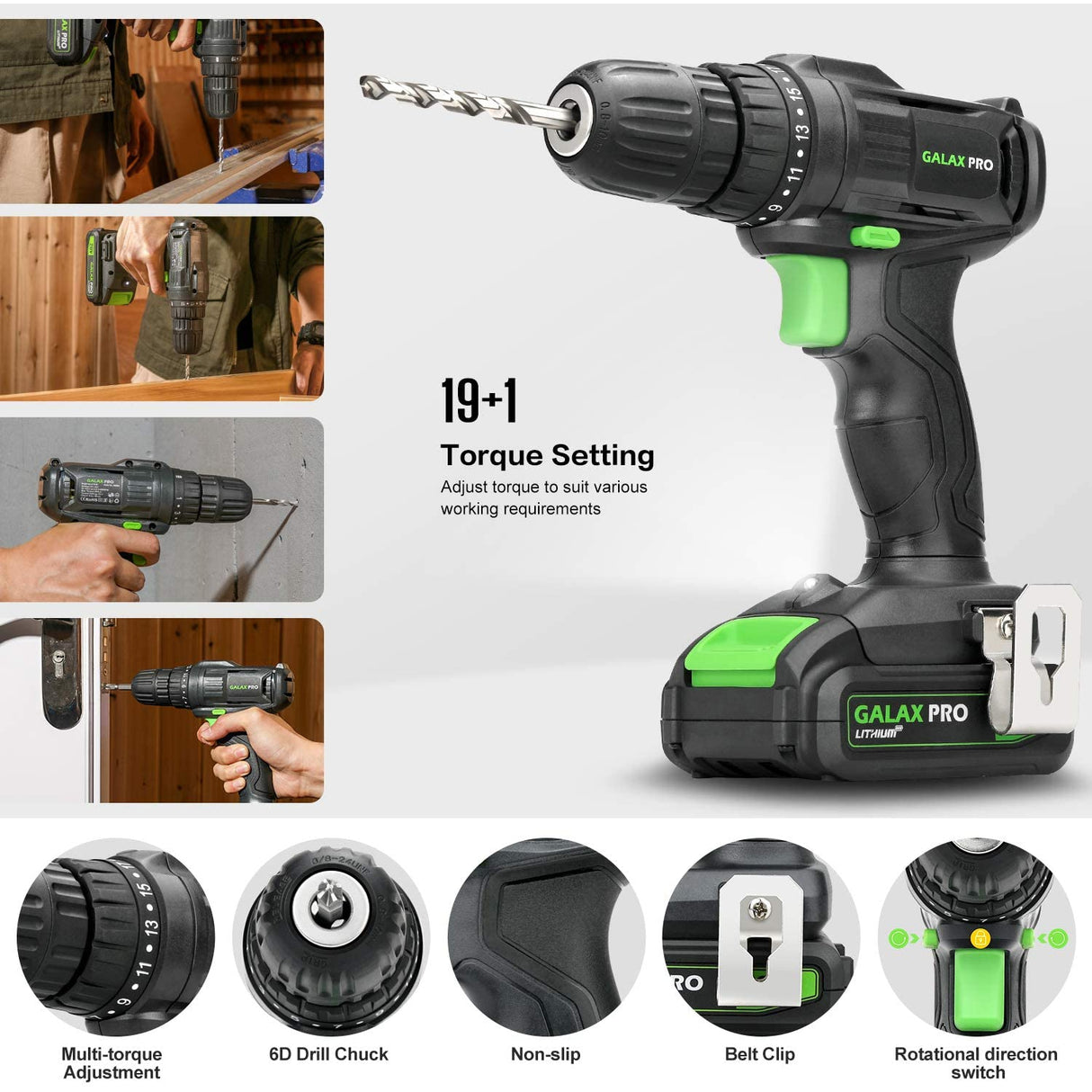 Galax Pro T0111 Cordless Power Tool Kit, 20N.m Single Speed Drill Driver 20V, Cordless Pendulum Jig Saw 0-2500SPM