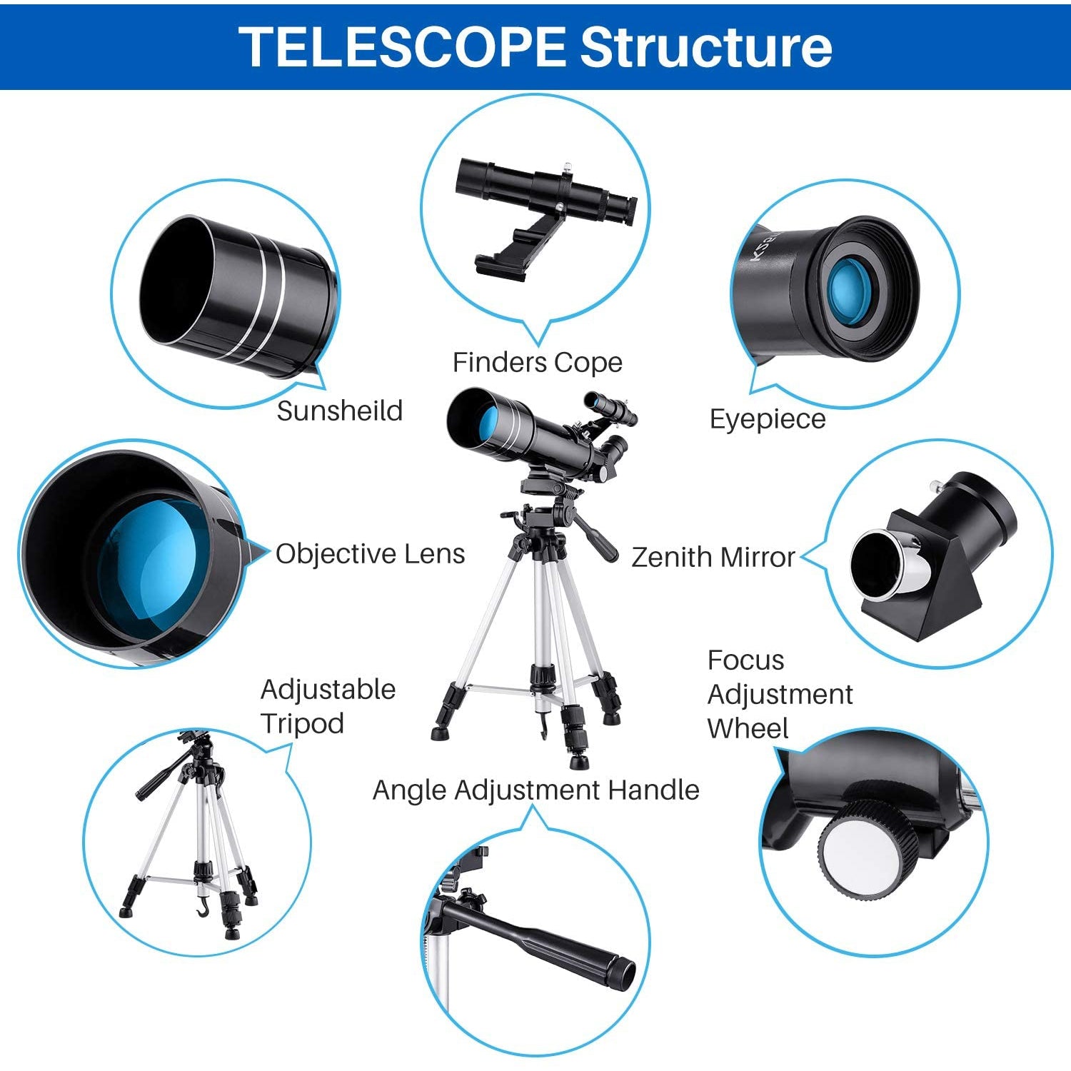 Bnise 70mm Portable Refractor Telescope & HD Binoculars, Fully Coated Glass Optics, with Adjustable Tripod