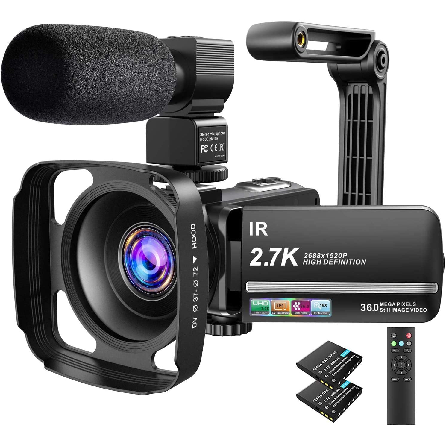 Video Camera Camcorder 2.7K Ultra HD YouTube Vlogging Camera 36MP IR Night Vision Digital Camera Recorder 16X Digital Zoom 3 inch IPS Touch Screen