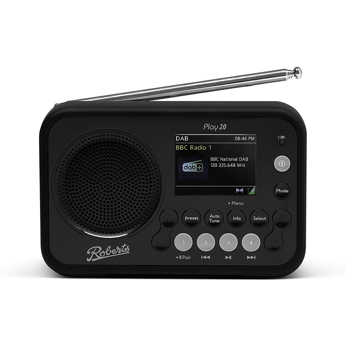 Roberts Play 20 DAB/DAB+/FM Bluetooth Portable Digital Radio, Black - Refurbished Good