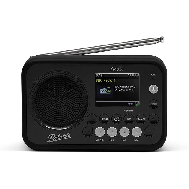 Roberts Play 20 DAB/DAB+/FM Bluetooth Portable Digital Radio, Black - Refurbished Good