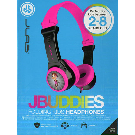 JLab JBuddies Folding Headphones for Kids, Kid Safe with Volume Limiter, Noise Isolation - Pink - Grade A