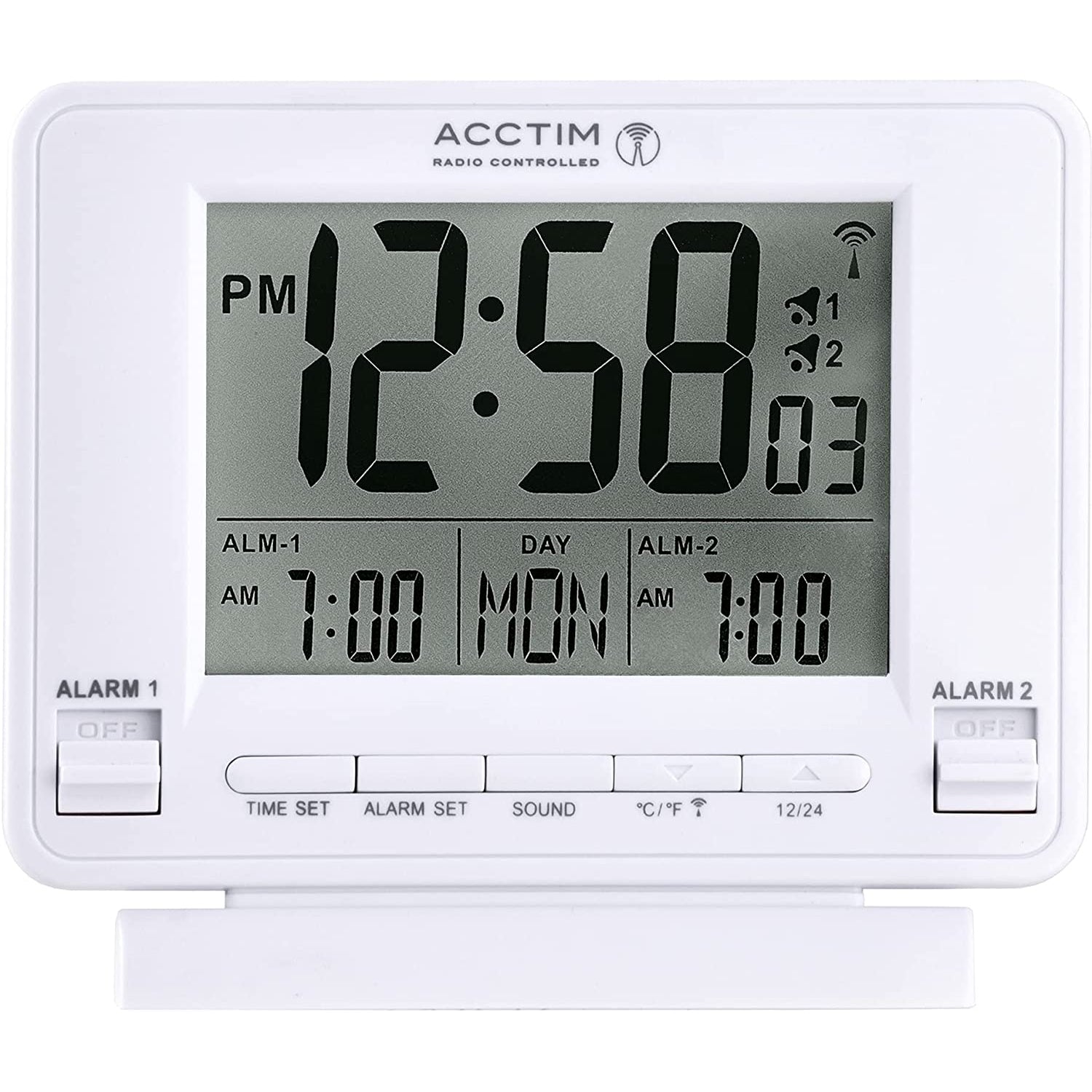 Acctim Delaware LCD Digital Alarm Clock - White