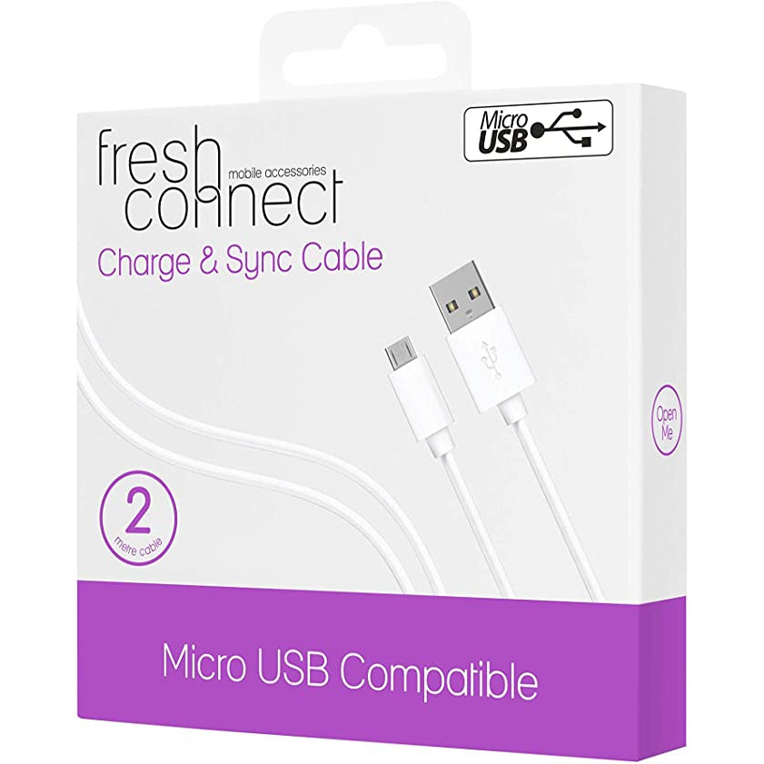 Fresh Connect 2m Micro USB, Charge and Sync Cable - White