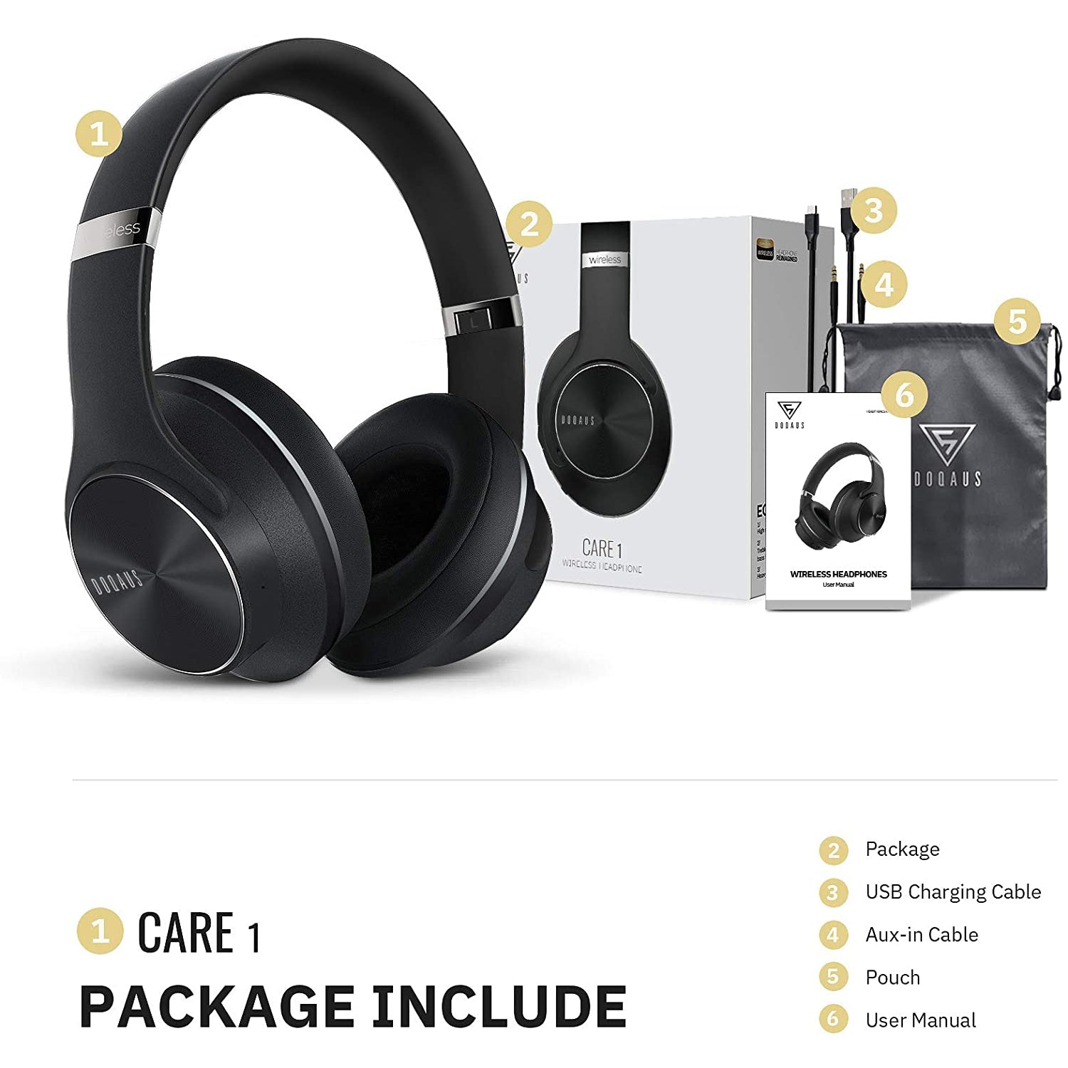 DOQAUS Care 1 Bluetooth Headphones - Black