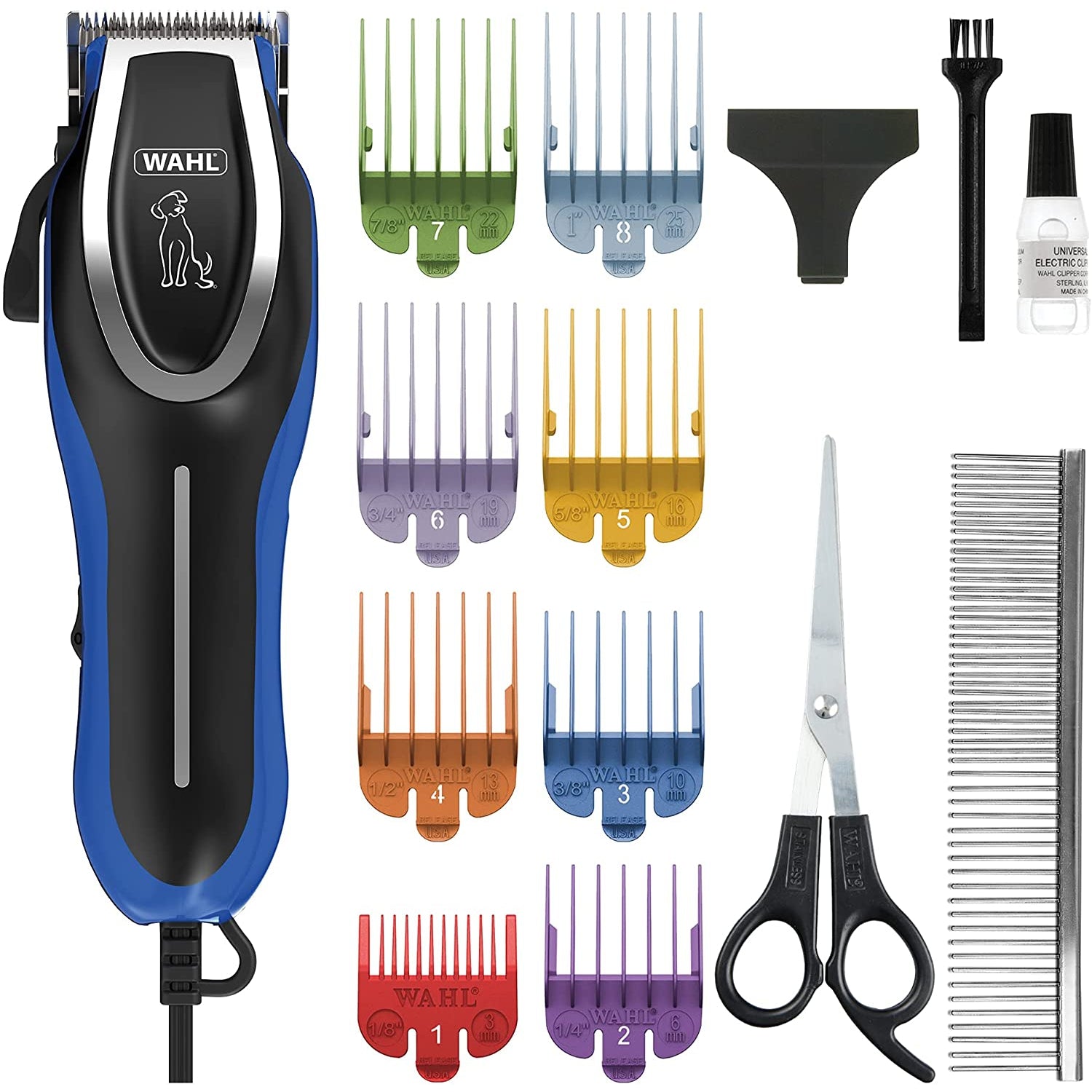 Wahl Pet Clippers, U-Clip Dog Grooming Kit with Colour Coded Combs, Low Noise Corded Pet Clippers, Sharp Cutting Steel Blades