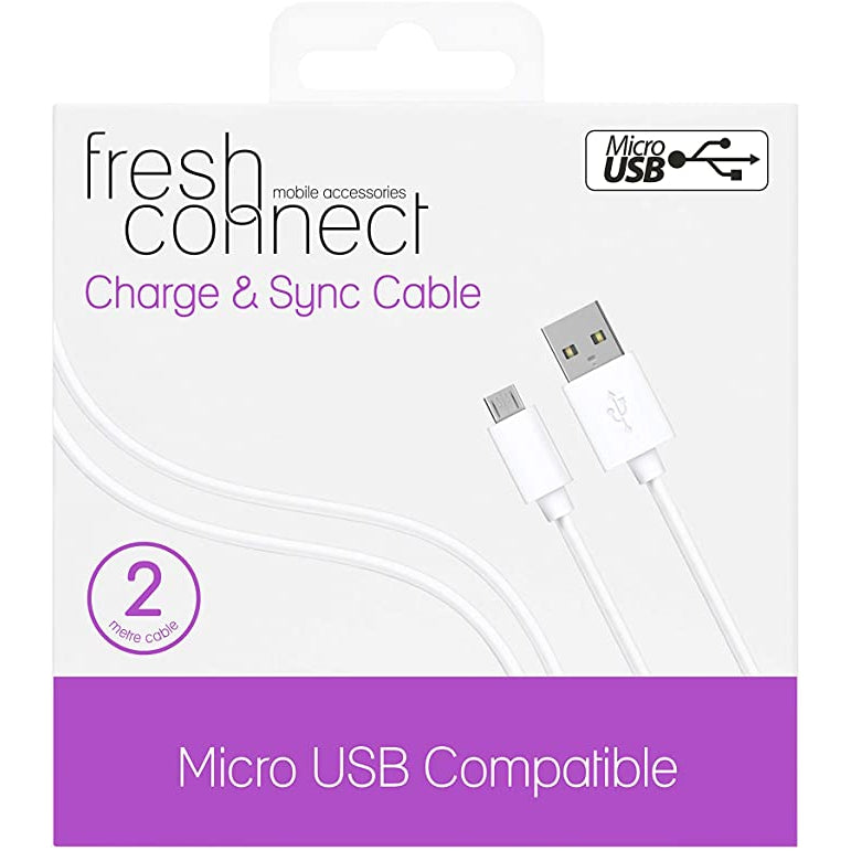 Fresh Connect 2m Micro USB, Charge and Sync Cable - White