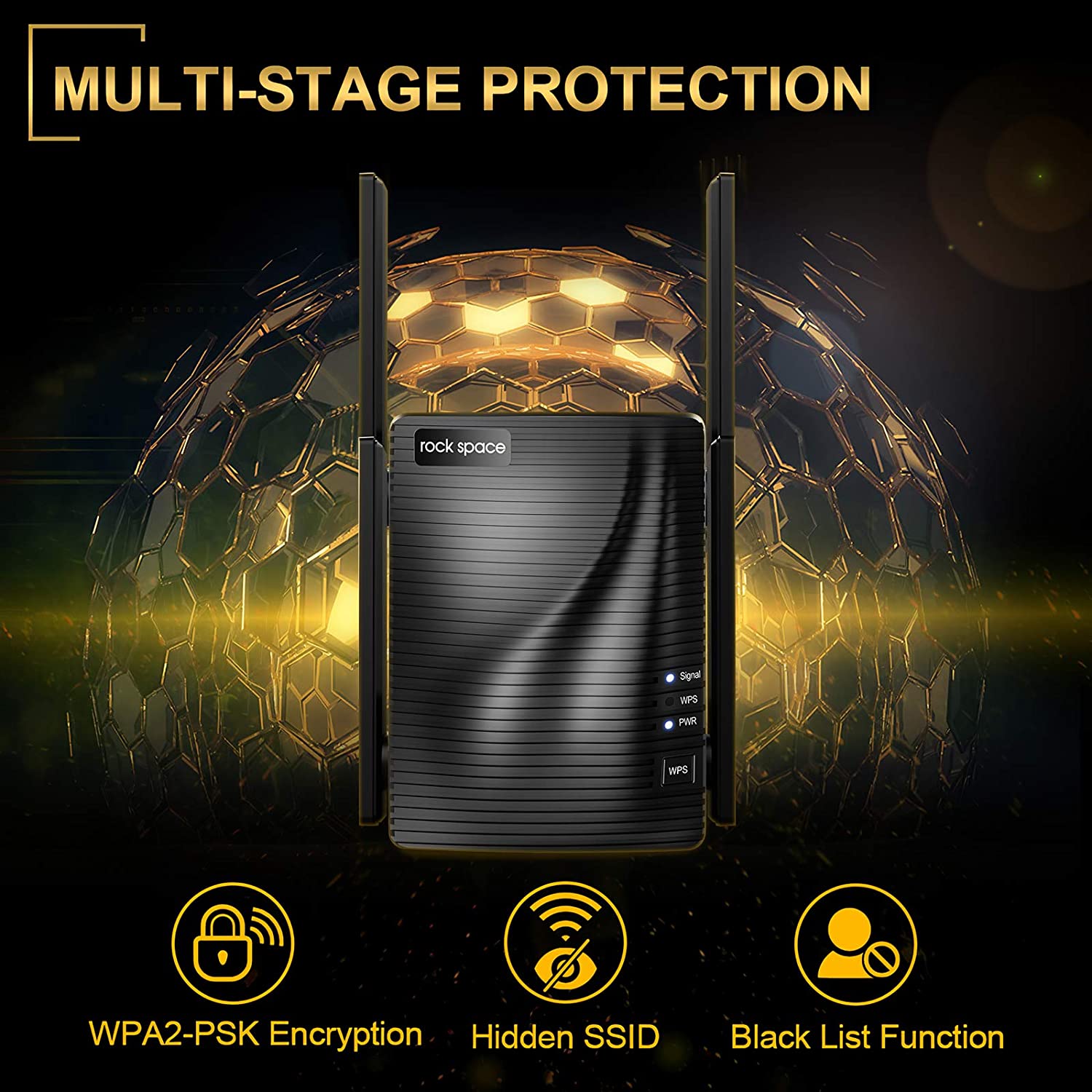 WiFi Booster- Rockspace AC2100 Wireless 5GHz & 2.4GHz Dual Band Range Extender 2100 Mbps - UK -Black