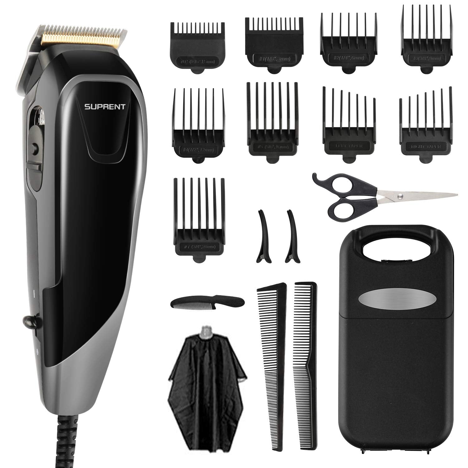 Suprent Corded Hair Clippers for Men, 21-piece Hair Cutting Kit with 27 Cutting Length, 10 Guide Combs, Scissor, Storage Case