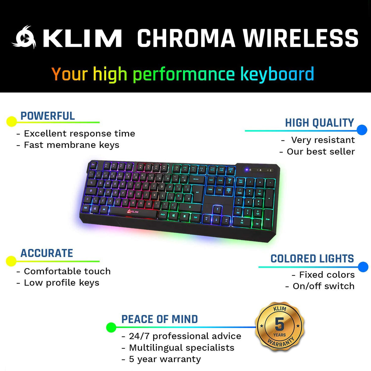 KLIM Chroma Wireless Gaming Keyboard UK Layout