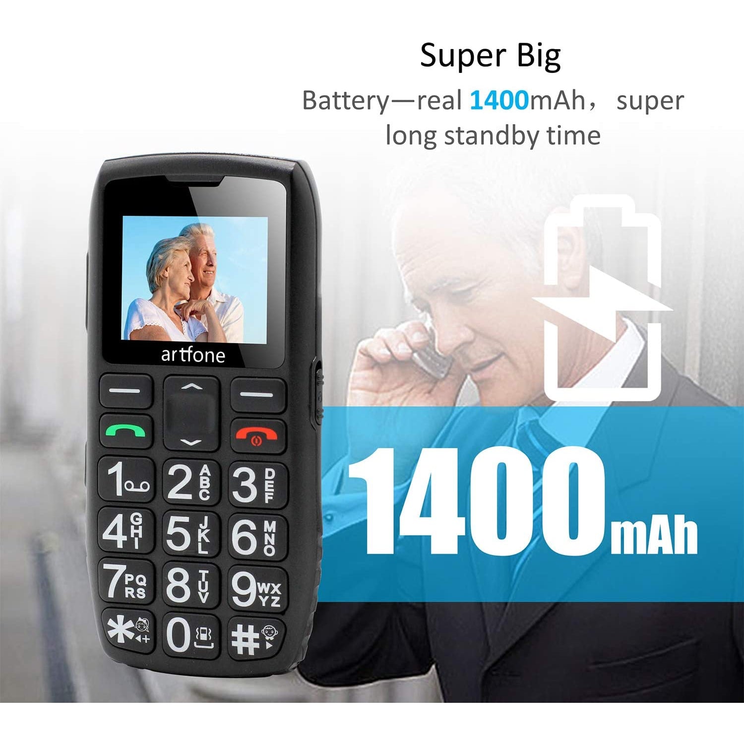 Artfone C1+ Big Button Mobile Phone (Black)