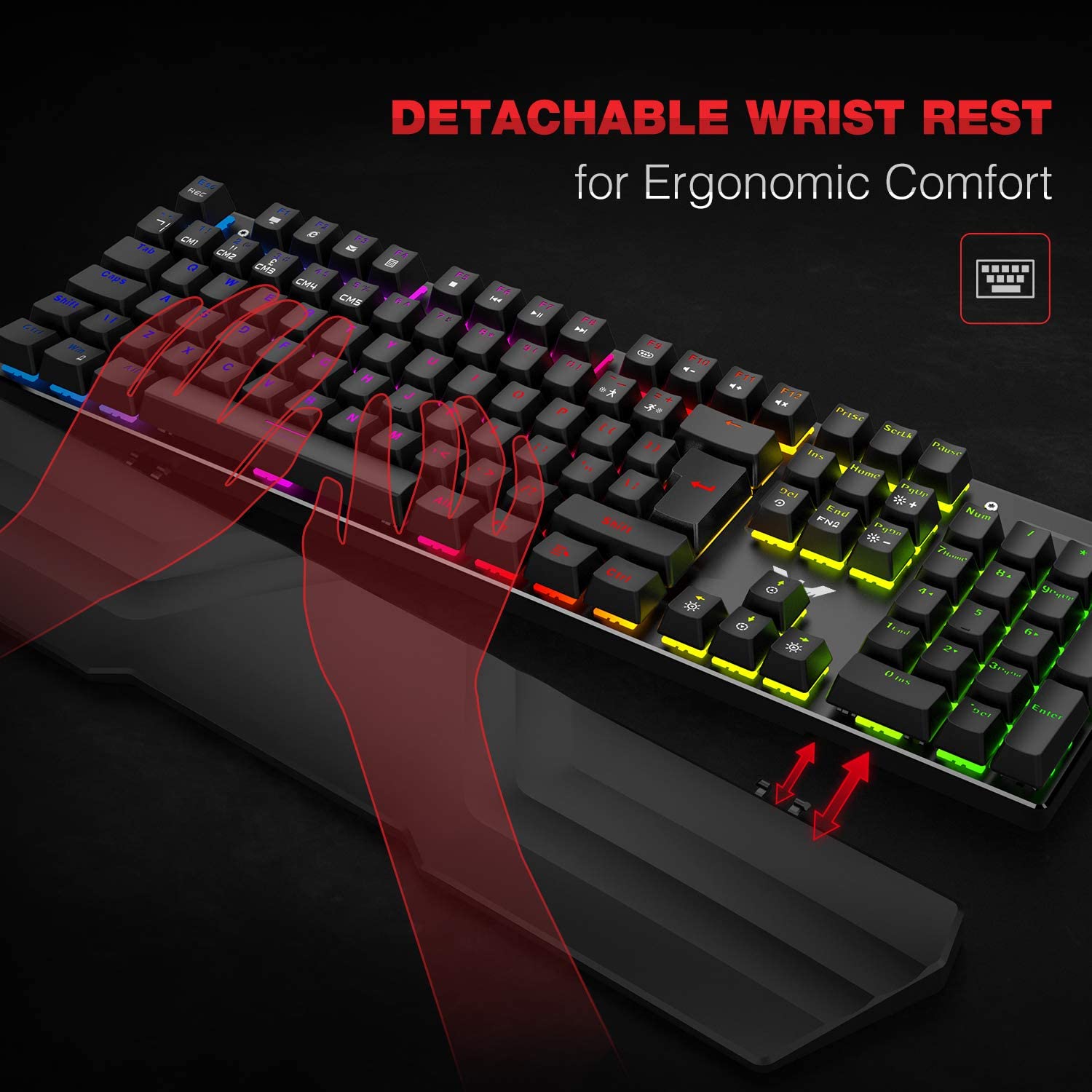 Havit Wired RGB Mechanical Gaming Keyboard & Mouse Combo Set UK Layout, Blue Switch Mechanical Keyboard with Detachable Ergonomic Wrist Rest