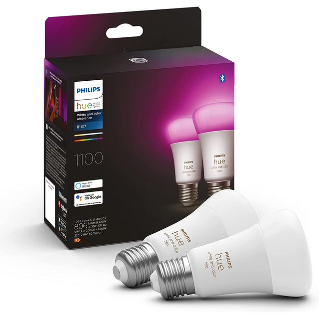 Philips Hue E27 Colour Smart Bulb With Bluetooth - 2 Pack