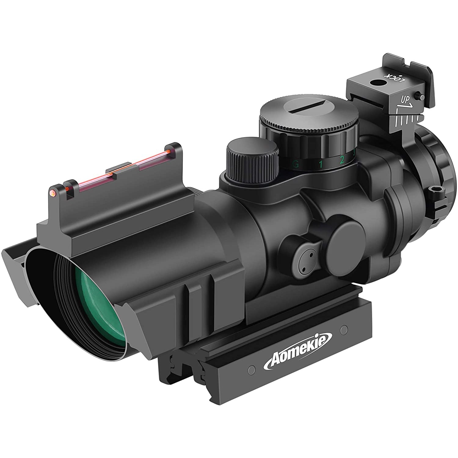 Aomekie Air Rifle Scope 4X32mm Red/Green/Blue Illuminated Rapid Range Reticle Airsoft Red Dot Sight Scope with Top Fiber Optic Sight