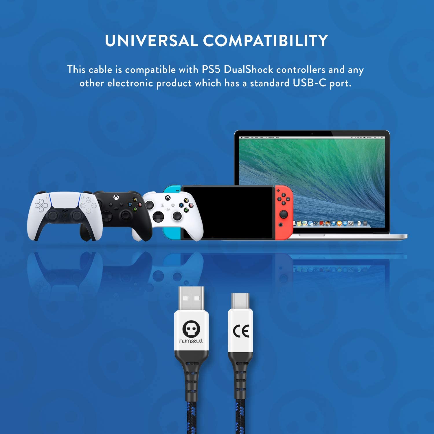 Numskull Sony PlayStation 5 USB Type-C Nylon Braided Charging Cable 4m, Compatible with Nintendo Switch, Xbox Series X/Series S