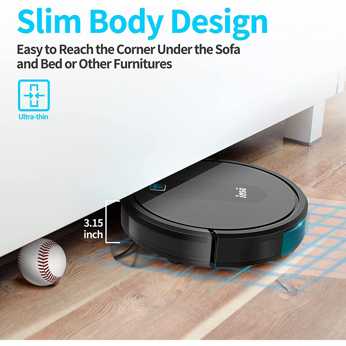 INSE Robot Vacuum Cleaner, 2000Pa Strong Suction, 2.7in Thin, Anti-Drop, 120 Mins Runtime, Self-Charging