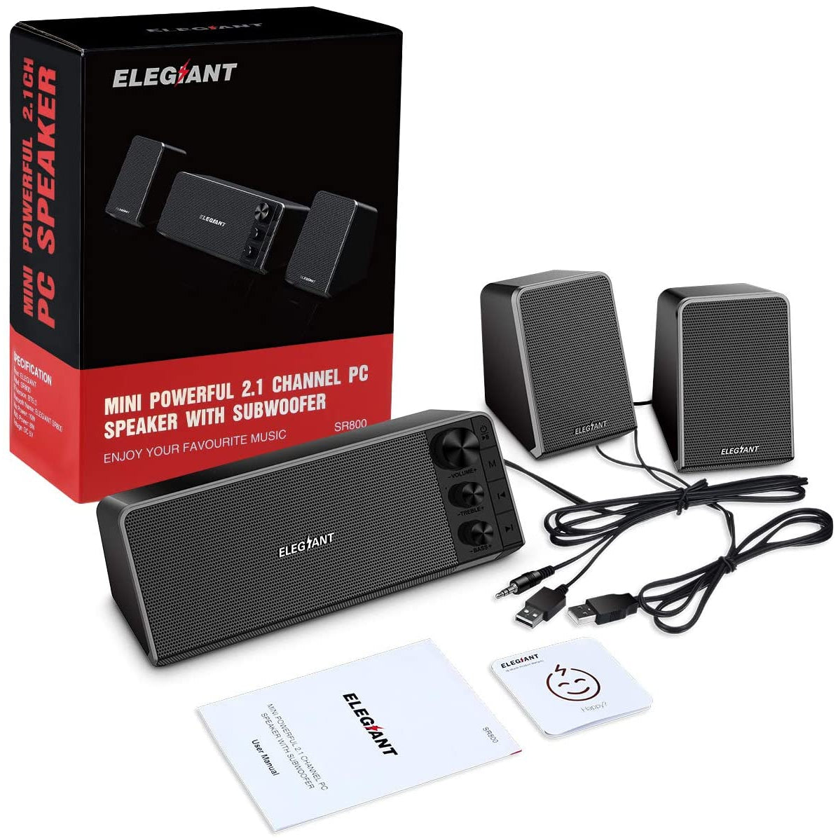 Elegiant USB 2.1 Bluetooth 5.0 Speaker System for Computer PCs and Laptops, Black