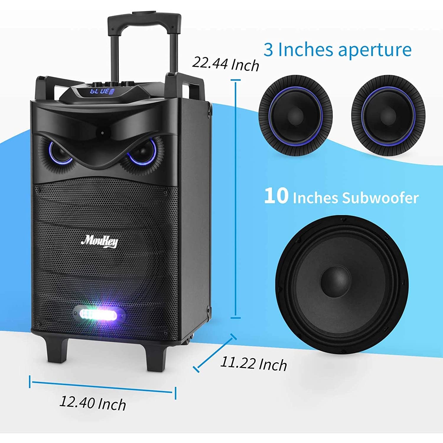 Moukey MTs10-1 Portable PA Speaker System Karaoke Machine 140W 10" with Wireless Microphone VHF Aux