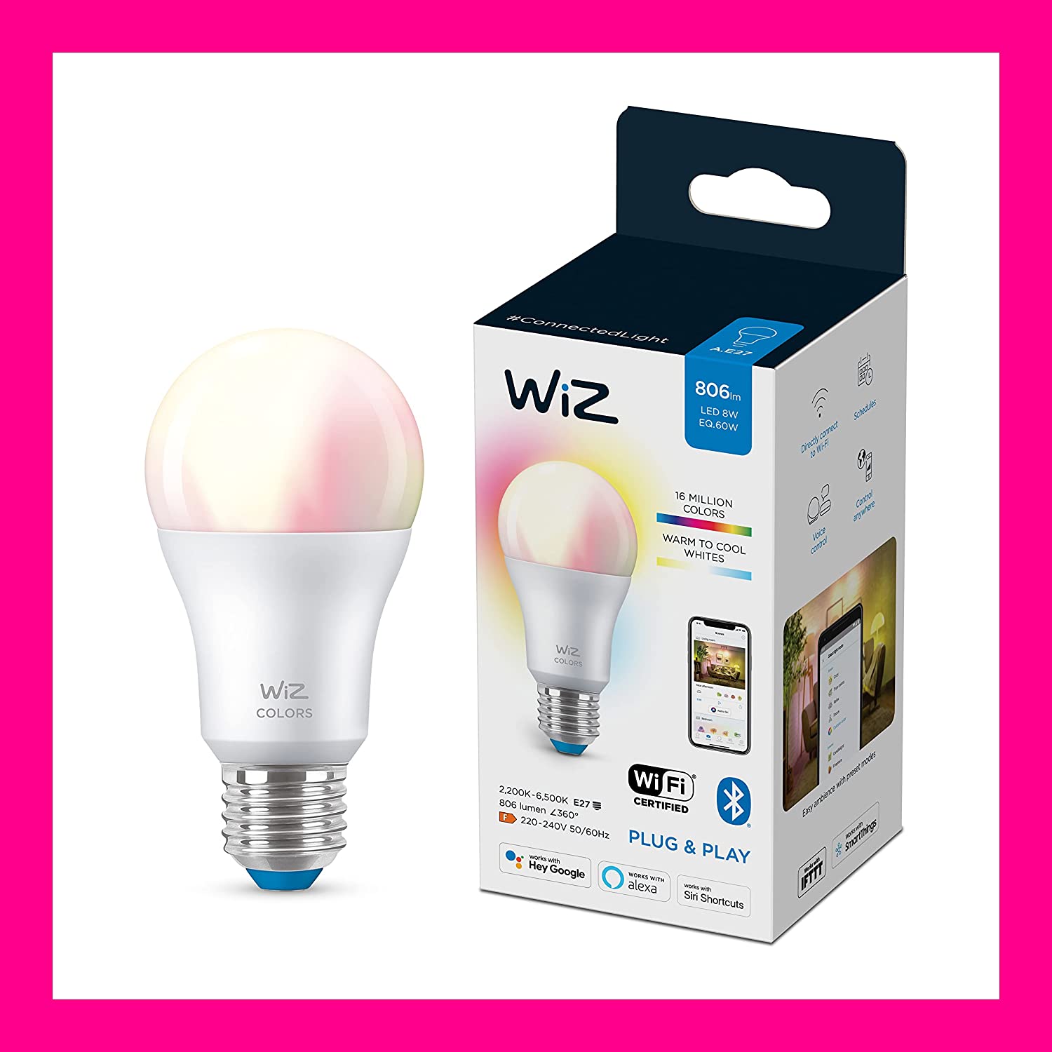 WiZ Connected A60 Full Colour Smart Light Bulb - E27