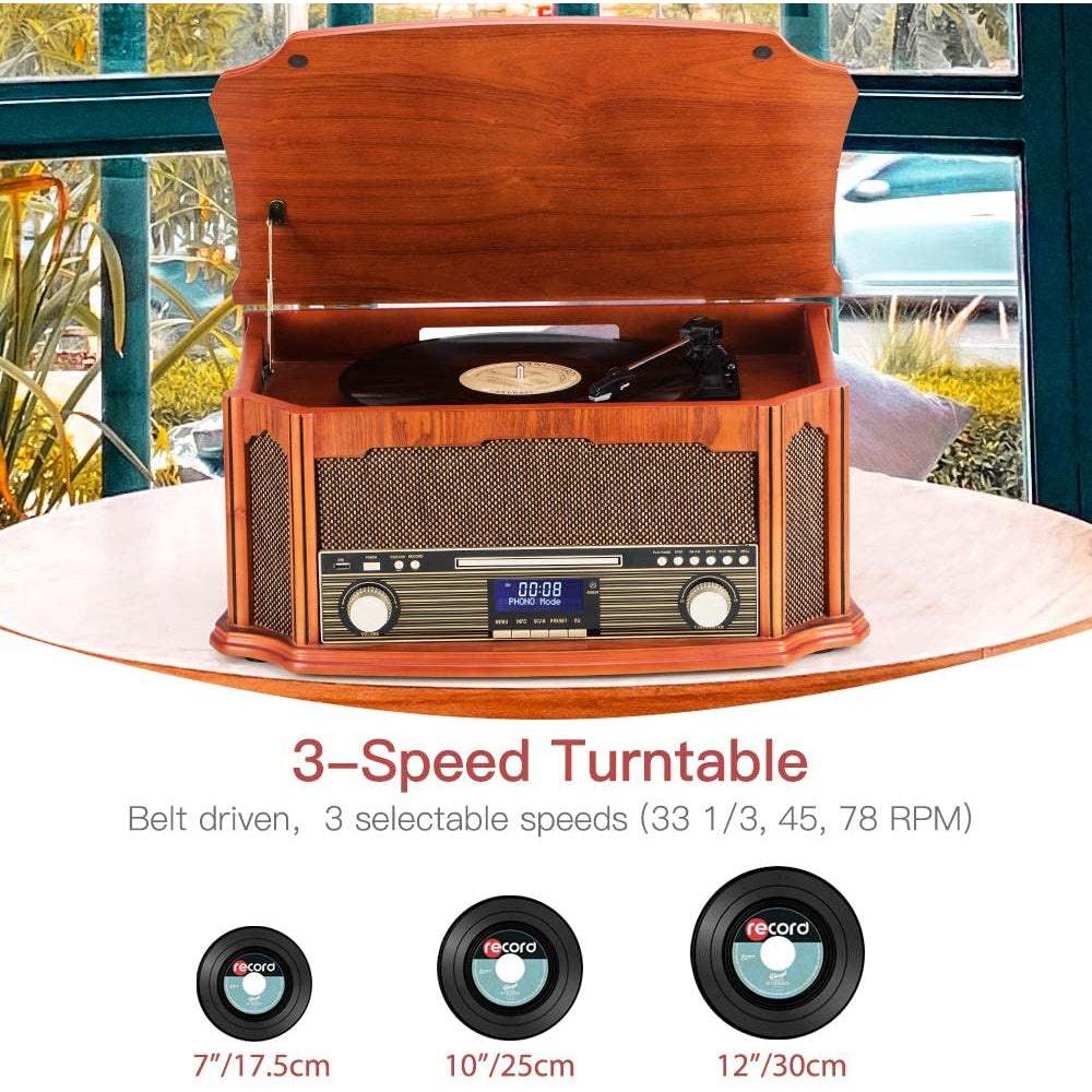Shuman Classic Wooden Music Centre with Vinyl Record Player (MC-269DBT)