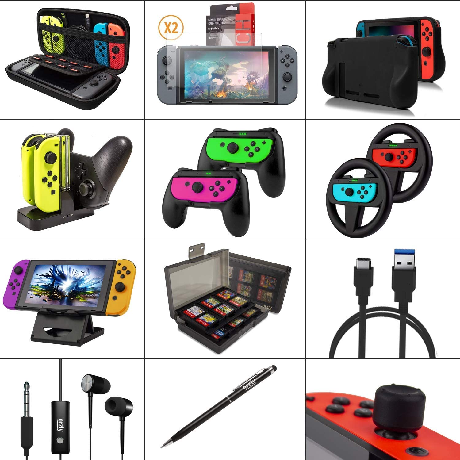 Orzly Accessories Bundle Compatible with Nintendo Switch