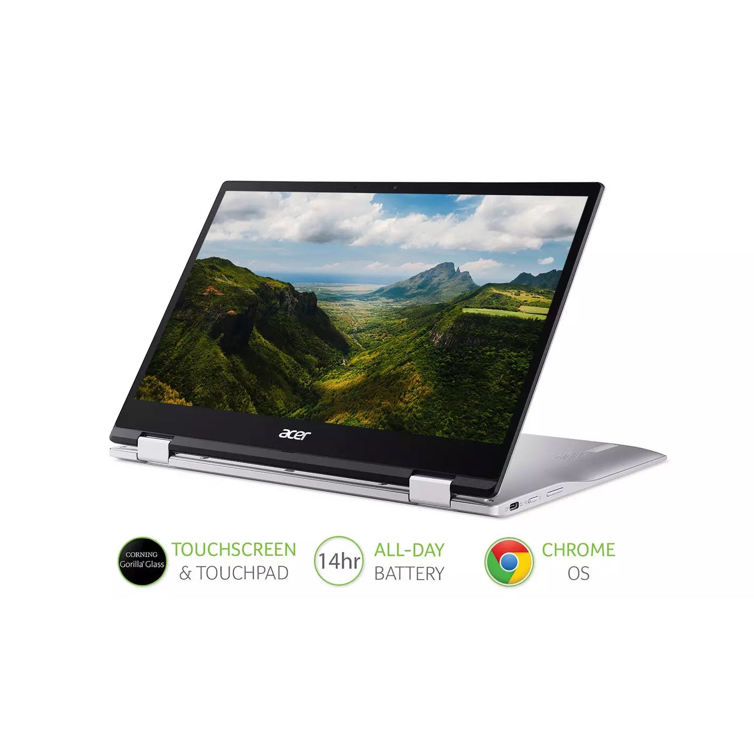 Acer Chromebook CP513-1H-S8FH Convertible Laptop, Qualcomm, 4GB RAM, 64GB eMMC, 13.3", Silver - Refurbished Pristine