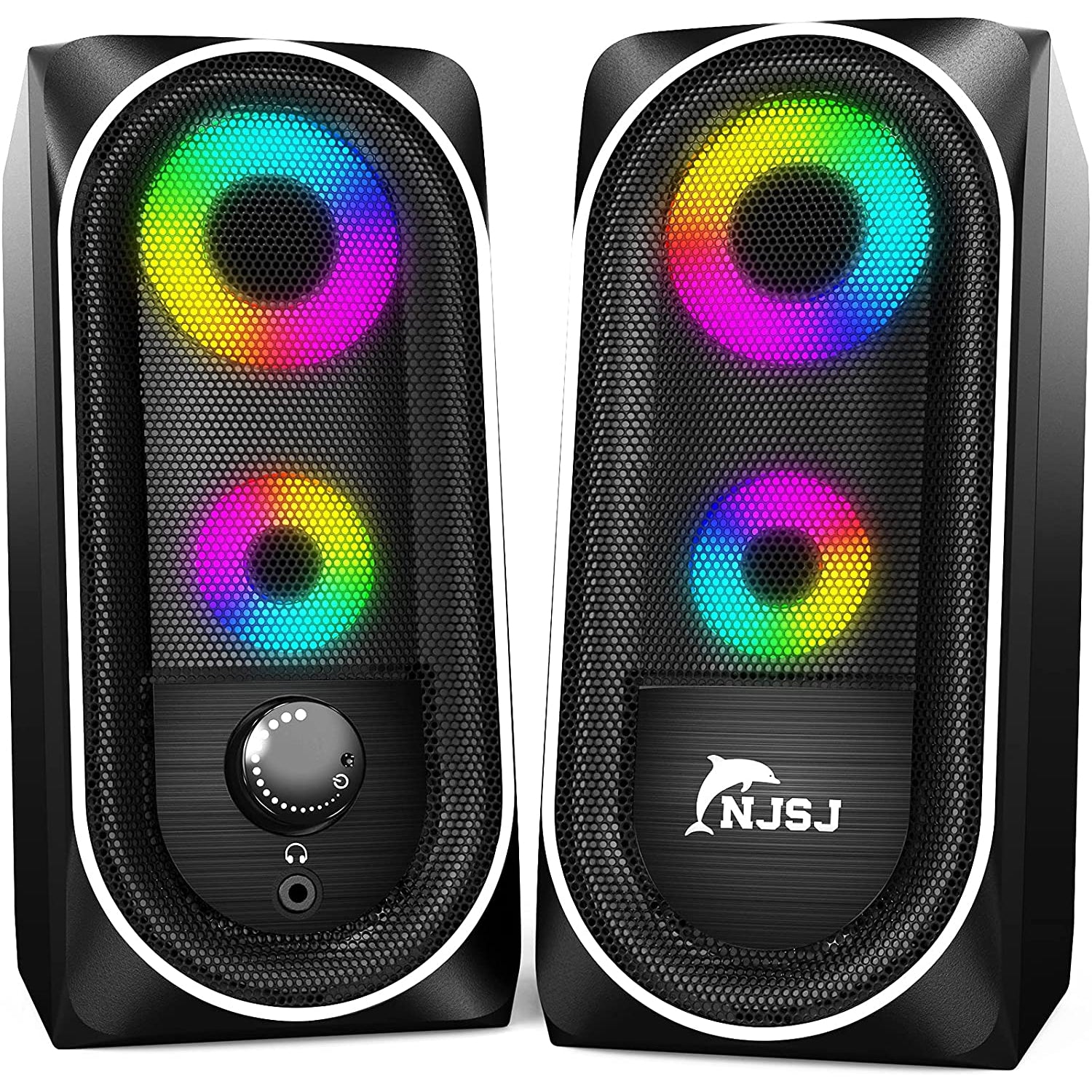 NJSJ Wired RGB Gaming Speakers for Desktop,10W USB Powered Stereo Sound, Connect via AUX 3.5mm Plug to Computer, Laptop, Monitor, TV