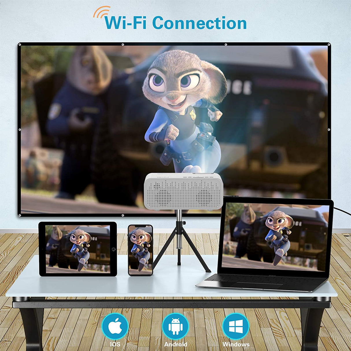 Projector, WiFi Mini Projector Portable, Samzuy 1080P