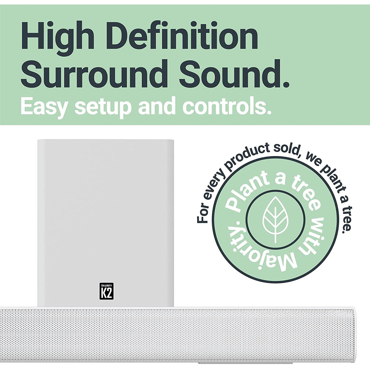 MAJORITY K2 Soundbar with Subwoofer | 150 WATT with 2.1 Surround Sound | HDMI ARC with multi-connection - White
