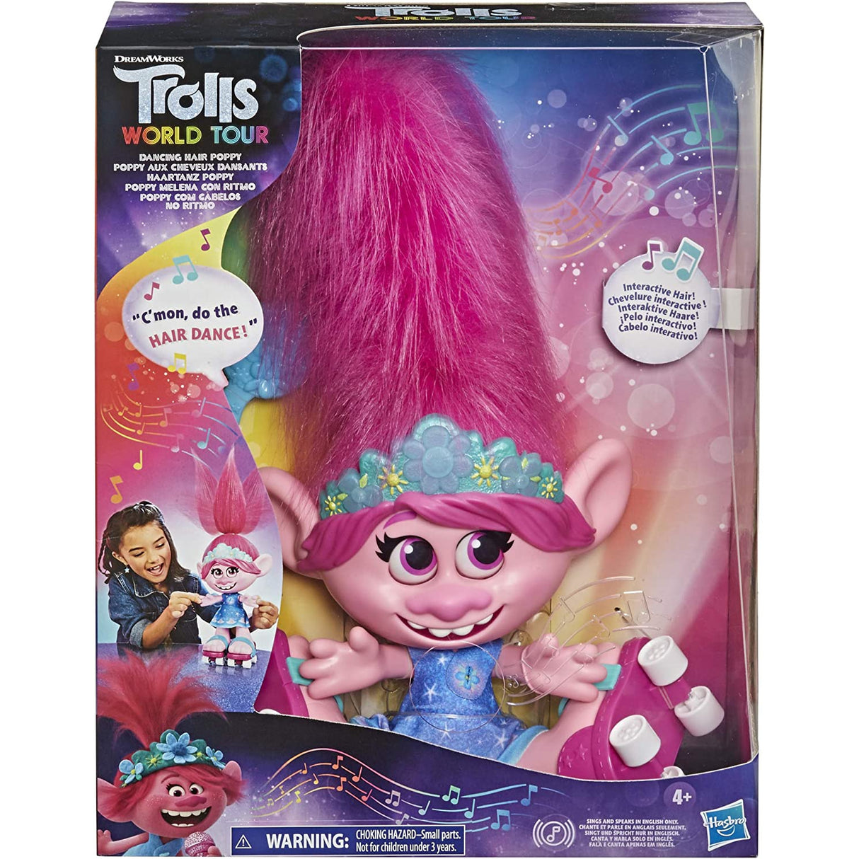 Trolls World Tour Dancing Hair Poppy Interactive Singing Doll (New)