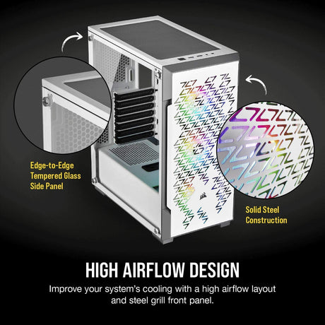 Corsair iCUE 220T RGB Airflow, Tempered Glass Mid-Tower ATX Smart Gaming Case, White